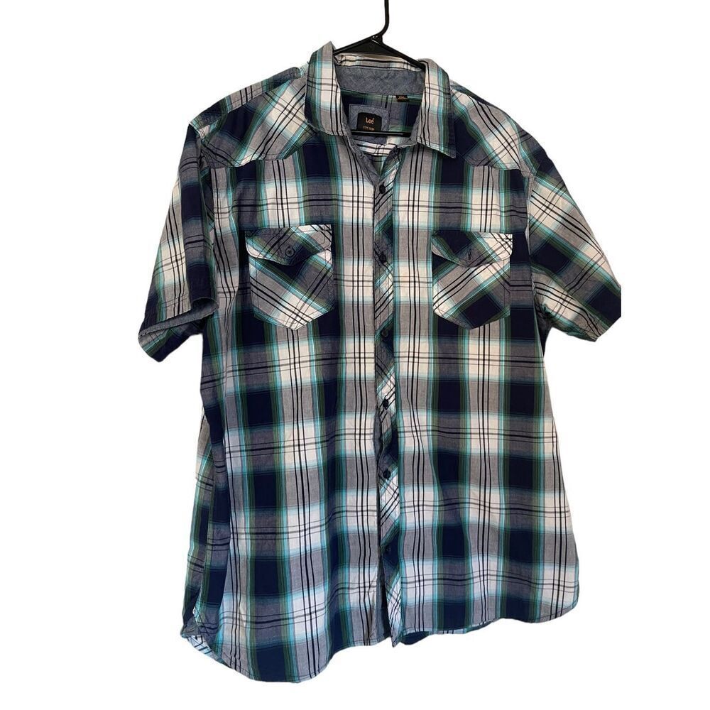 NWOT Lee Men's Green & Black Gingham Short Sleeve Buttons Up Shirt Size XXL
